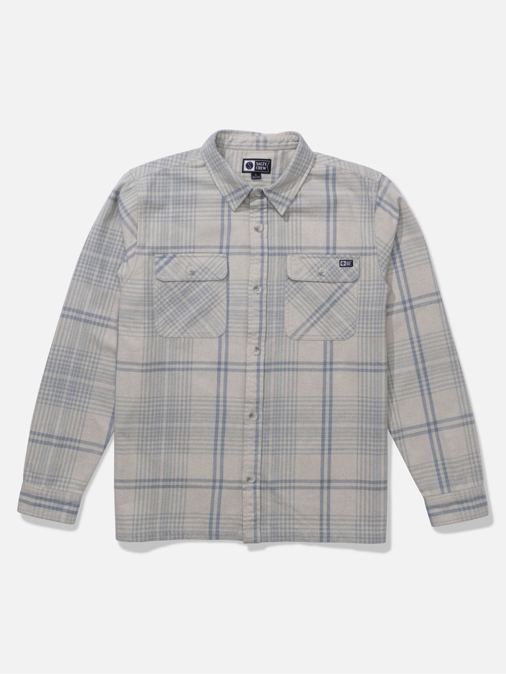 Salty Crew Windward Flannel Plaid Button-Up Shirt - Light Gray & Blue